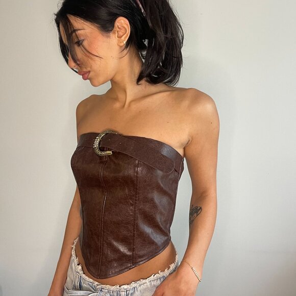 Y2K Brown Faux Leather Corset - Picture 4 of 6